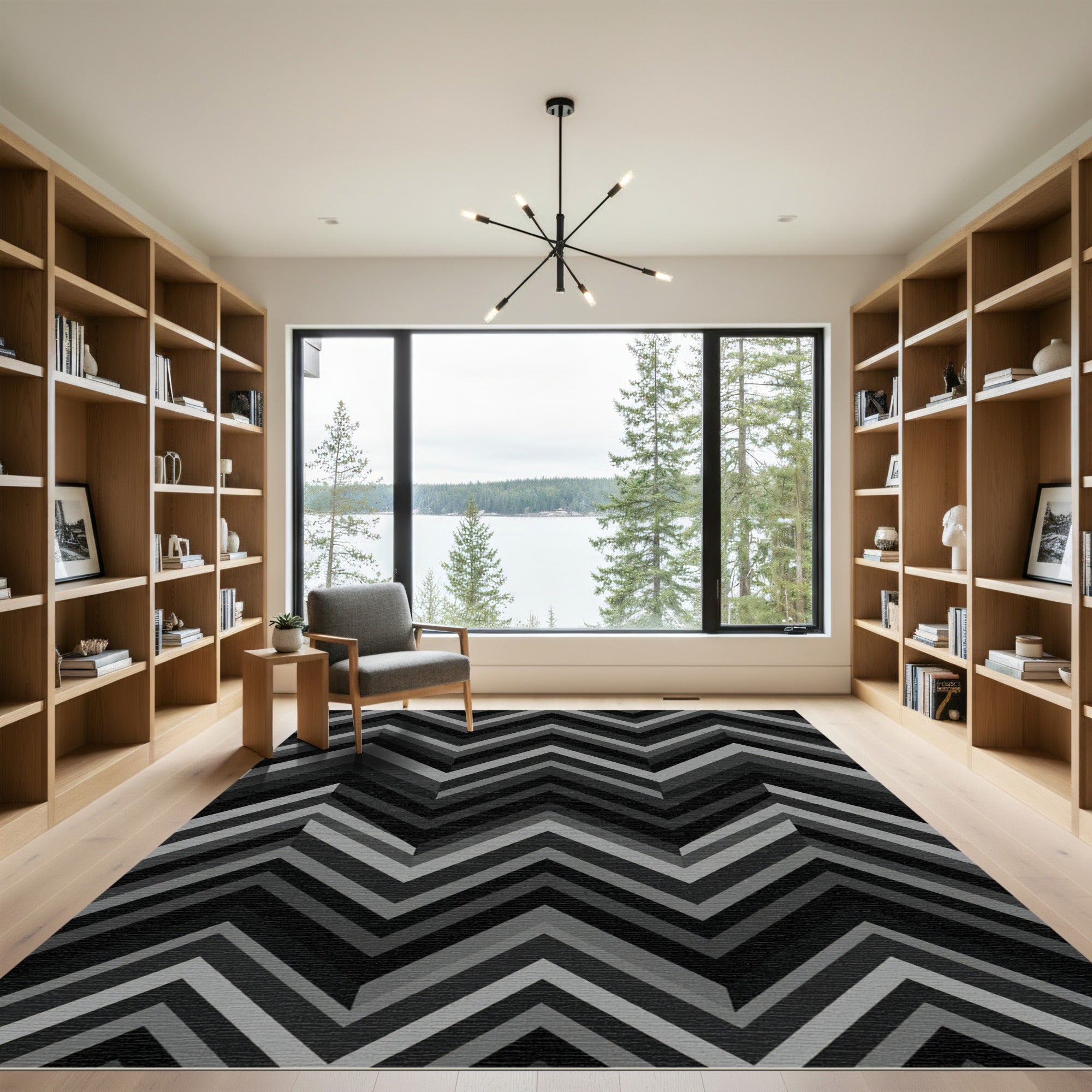Monochromatic Chevron Zig Zag Composition Rug