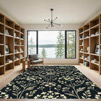 Cream Blossom Branch Dark Background Rug