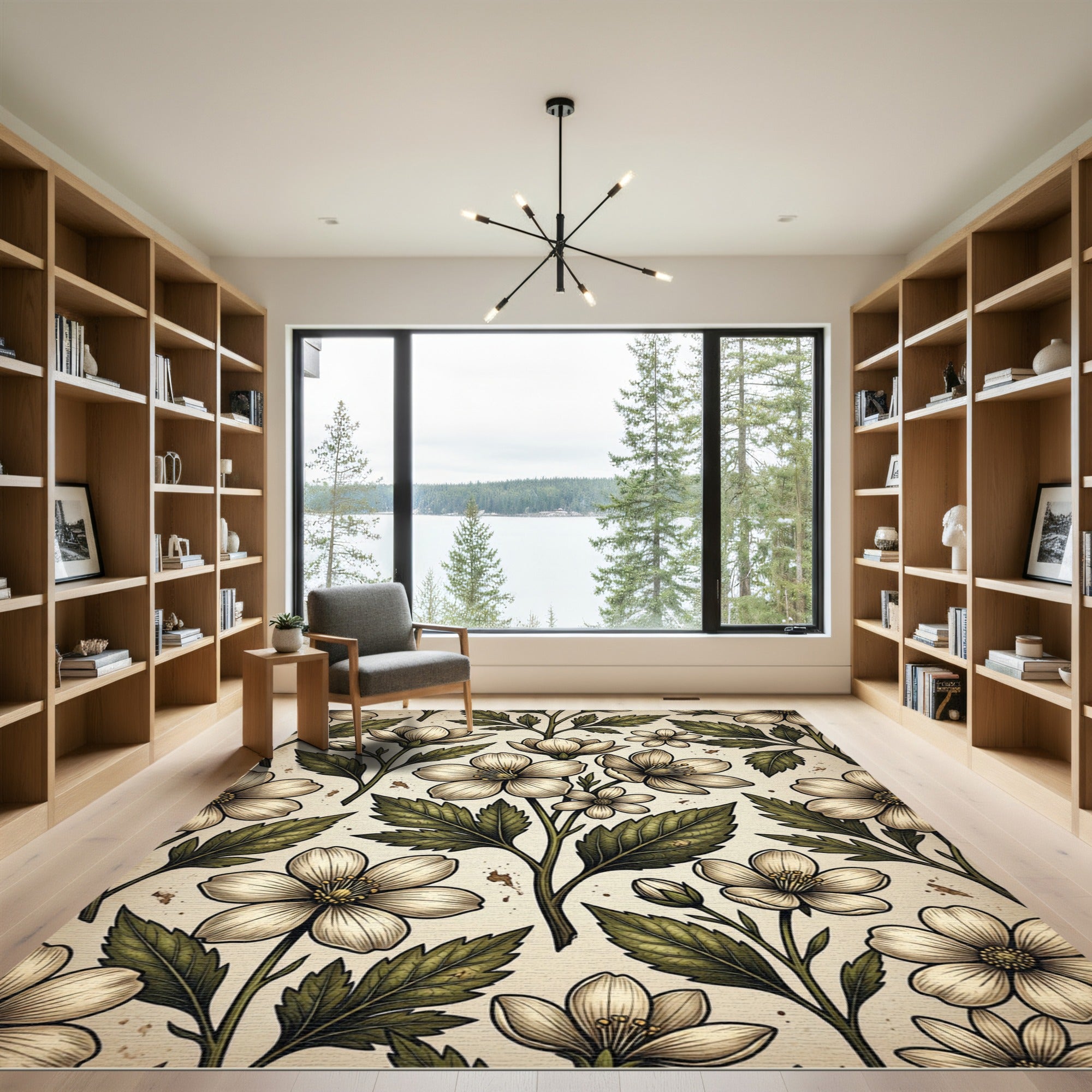 Vintage Cream Floral Botanical Illustration Rug