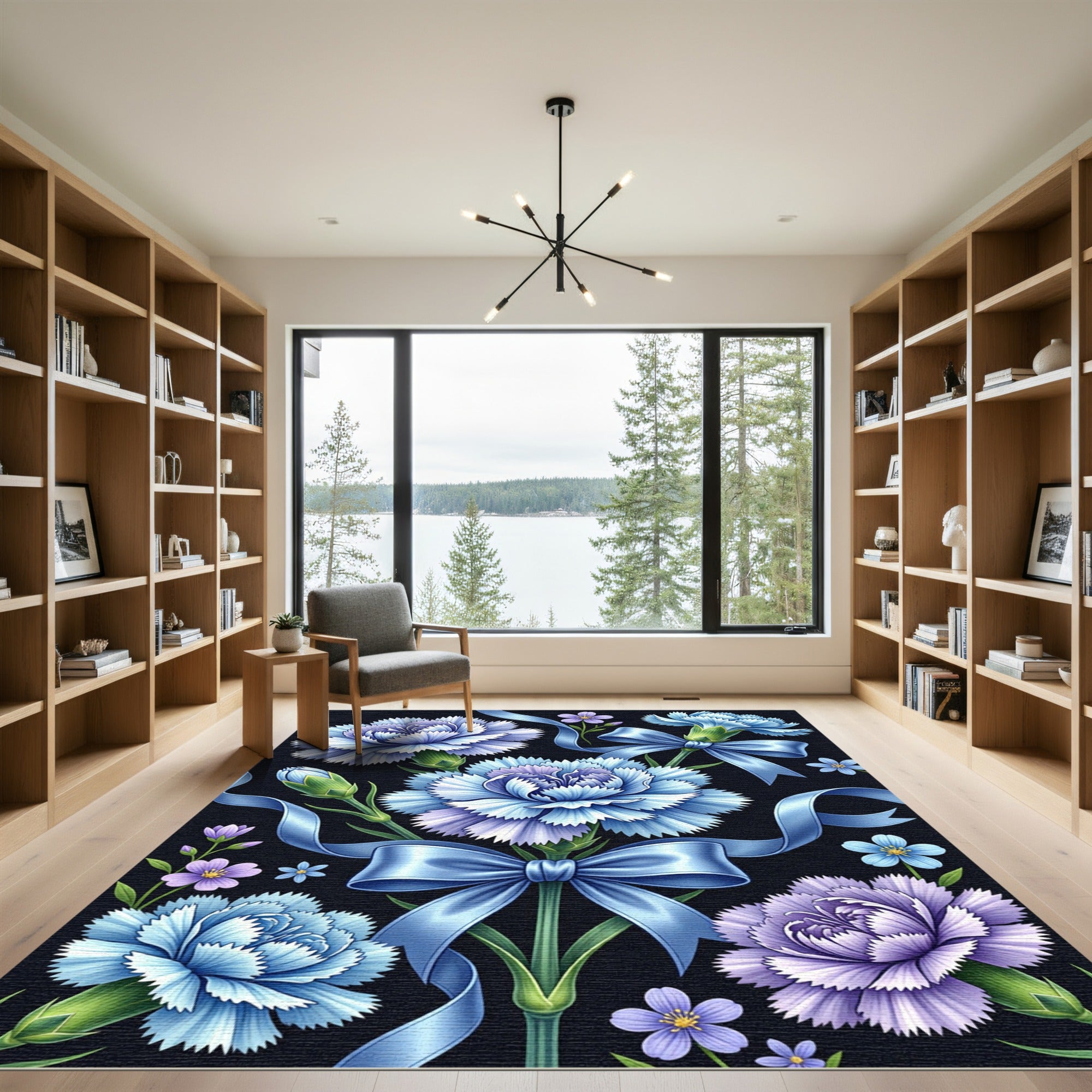 Blue Carnations With Ribbons Bloom Rug