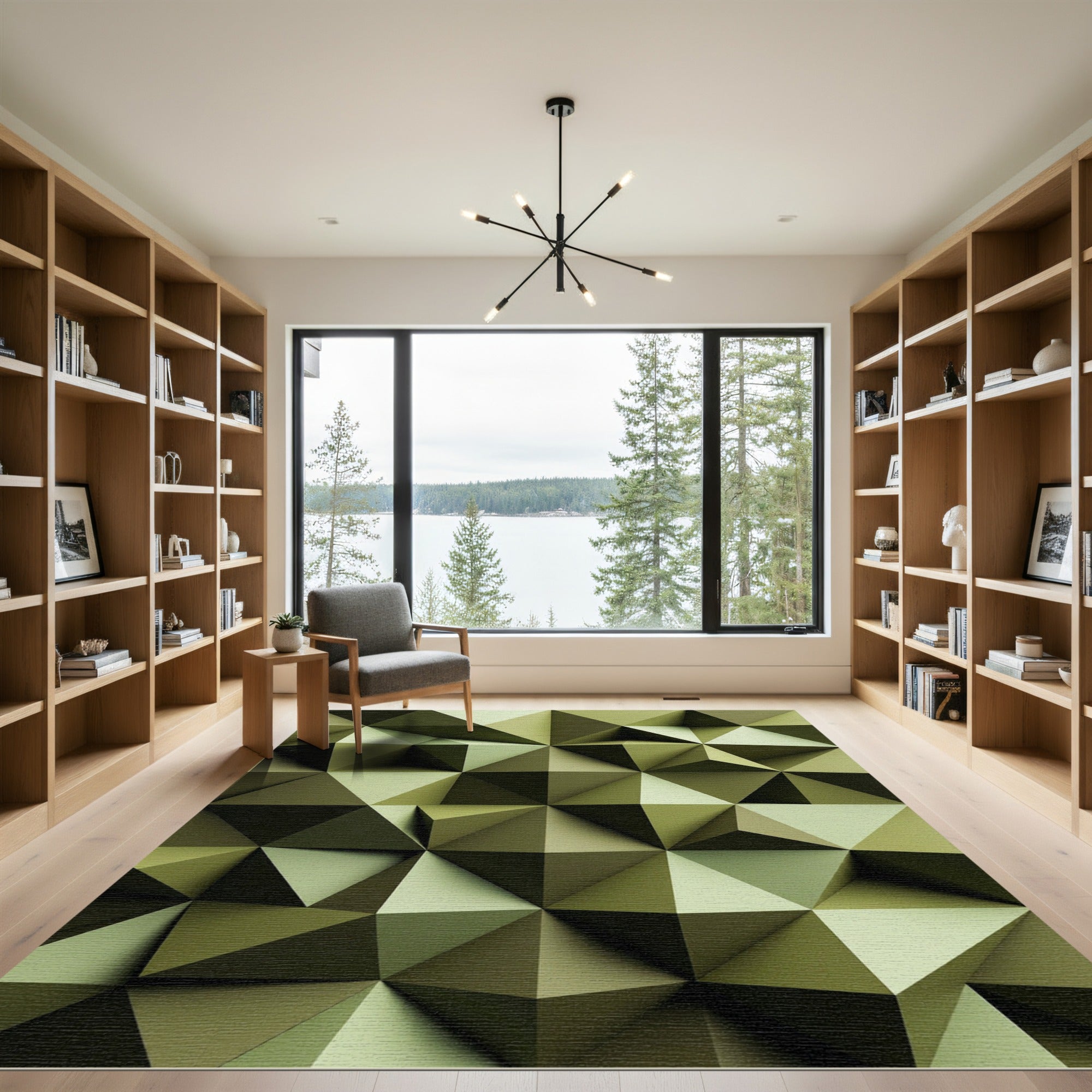 Olive Green Geometric Facet Rug
