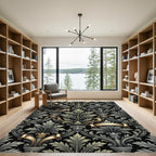 Ornate Charcoal Gold Acanthus Scroll Rug