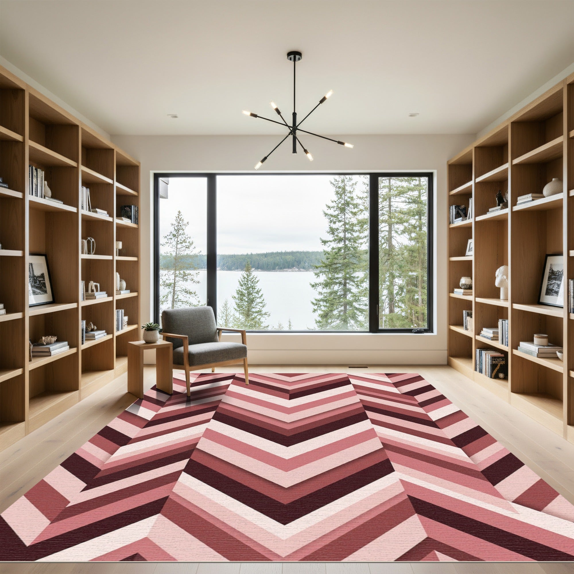 Rose Herringbone Geometric Gradient Rug
