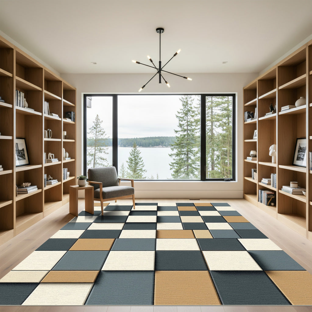 Geometric Staggered Squares Earth Tone Rug