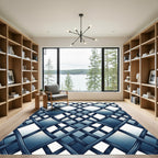 Interwoven Navy Blue Geometric Grid Rug