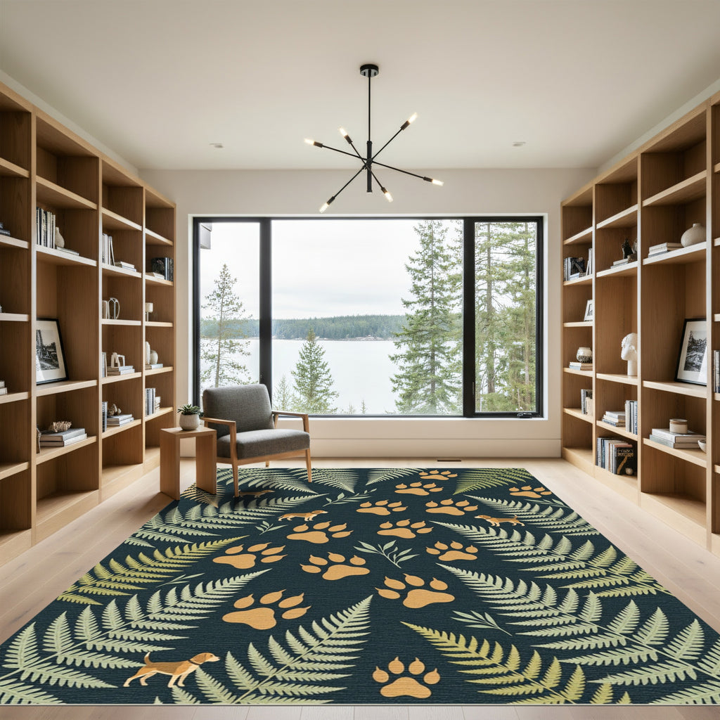 Golden Beagle and Fern Botanical Illustration Rug