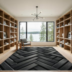 Monochromatic Charcoal Herringbone Slatted Plank Rug