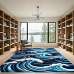 Vivid Blue Dynamic Ocean Waves Rug