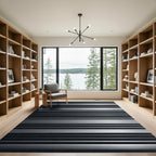 Minimalist Silver and Black Linear Striped Rug