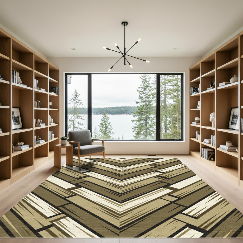 Golden Brown Wood Grain Chevron Rug