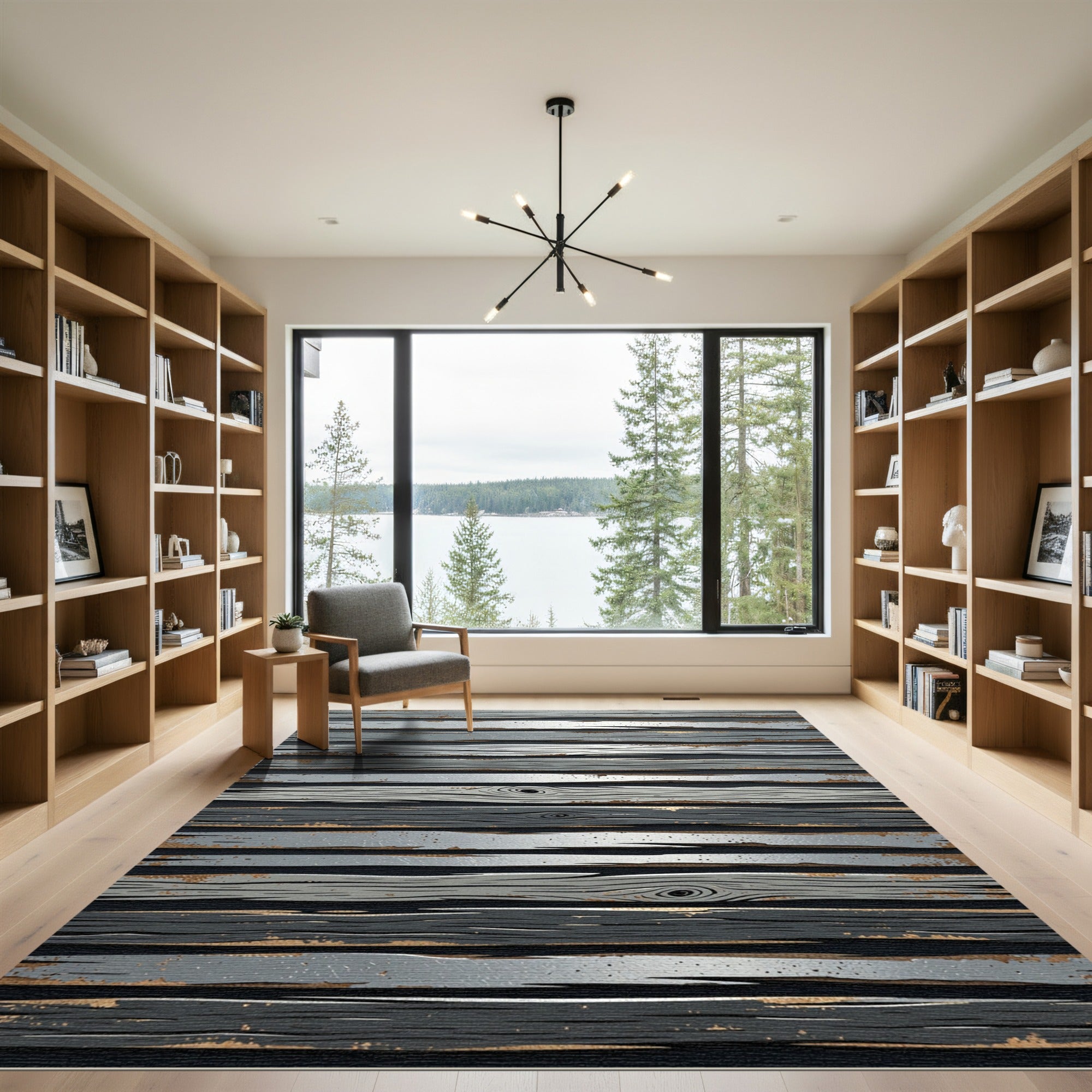 Rustic Gray Wood Grain Stripes Rug