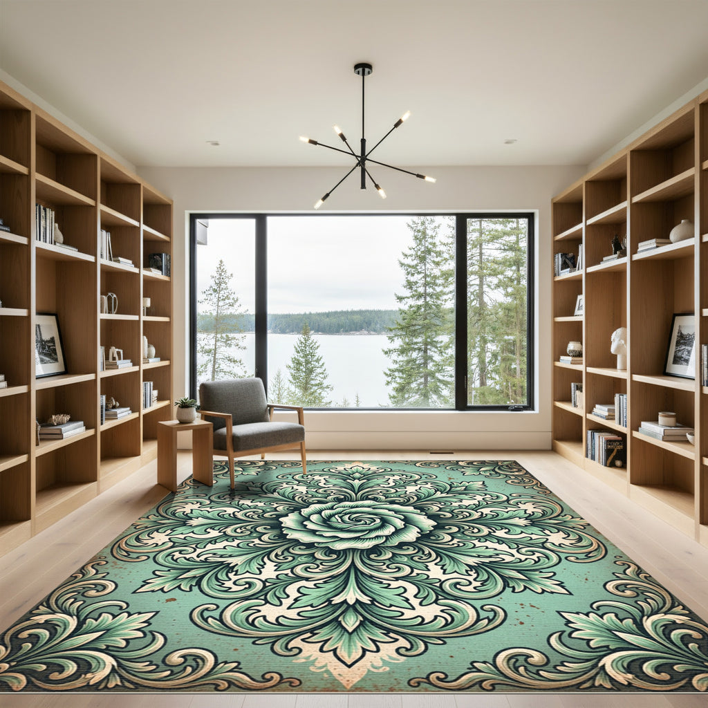 Sage Filigree Floral Medallion Rug