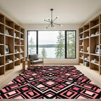 Blush Pink Geometric Diamond Grid Rug