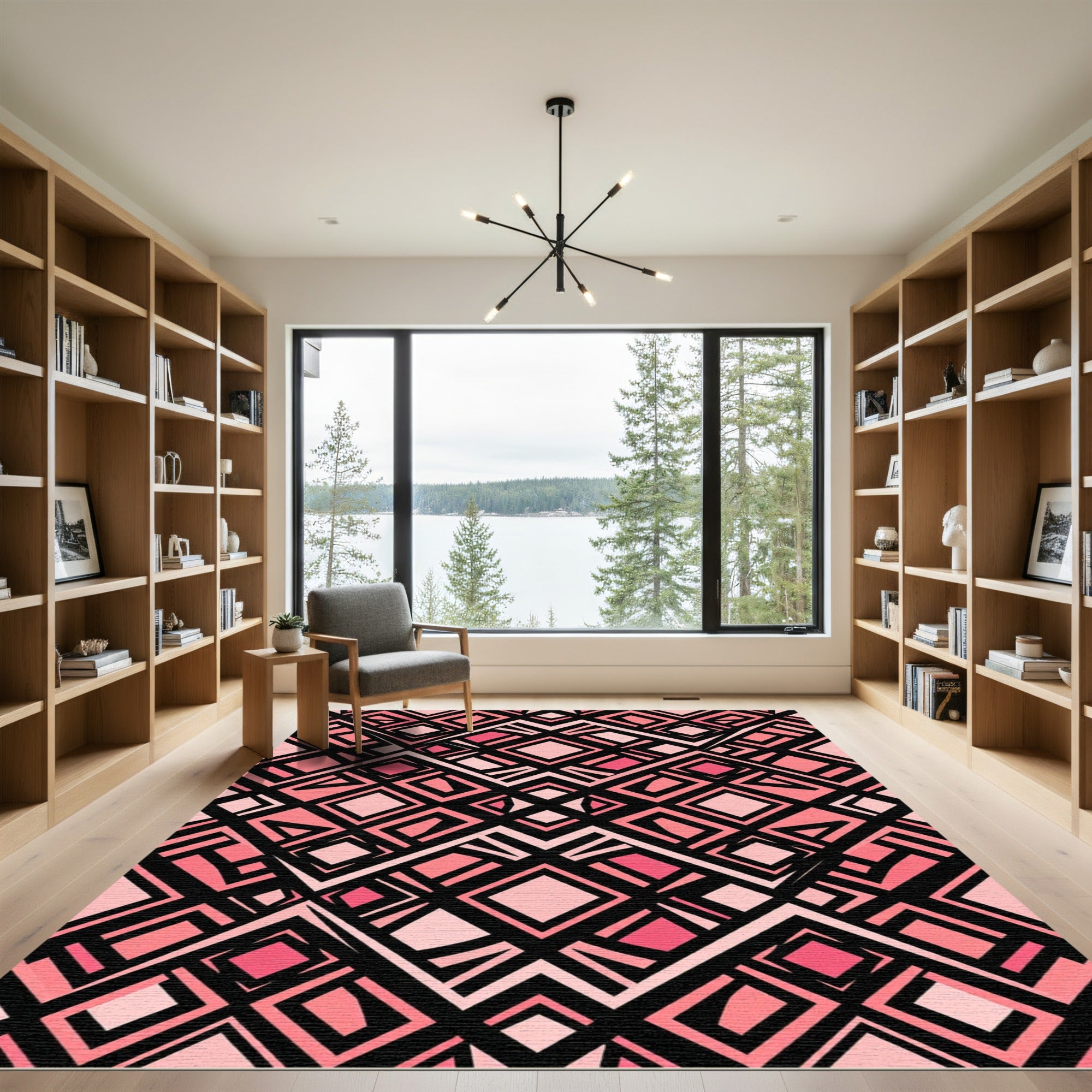 Blush Pink Geometric Diamond Grid Rug