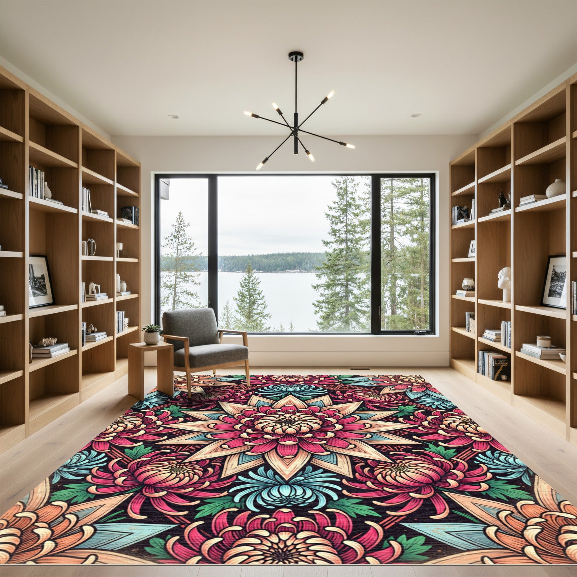 Vibrant Chintz Floral Mandala Chrysanthemum Rug