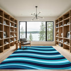 Modern Teal and Navy Wavy Layered Rug