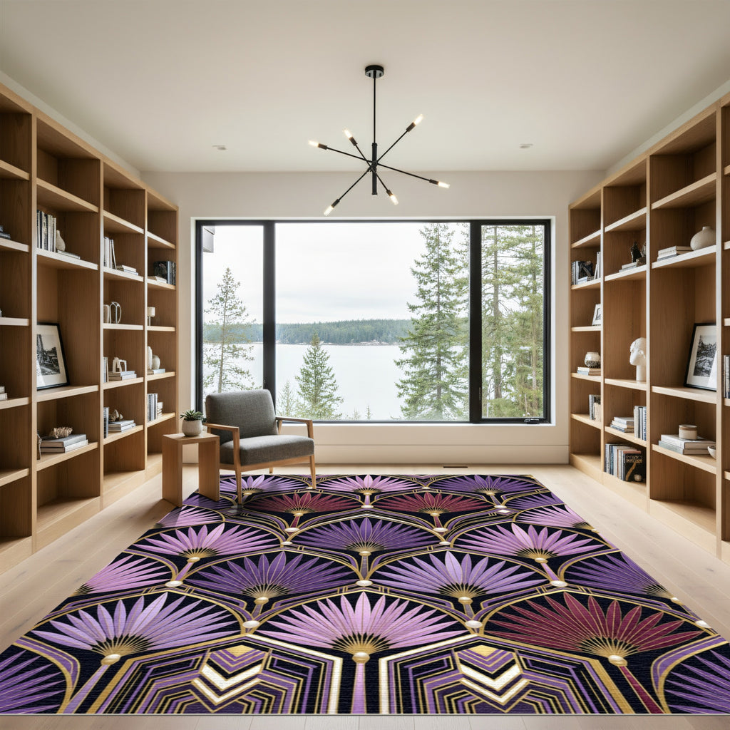 Purple Graduated Fan Art Deco Rug