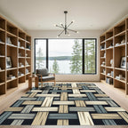 Modern Woven Basketry Beige and Blue Rug