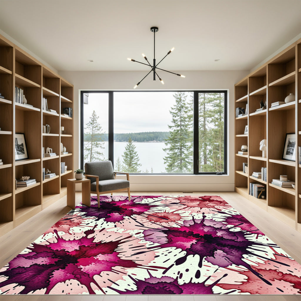 Vibrant Magenta Ink Splatter Abstract Rug