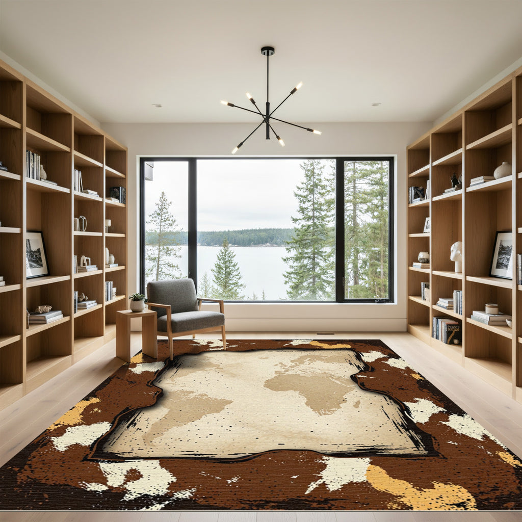 Aged World Map Grunge Border Rug