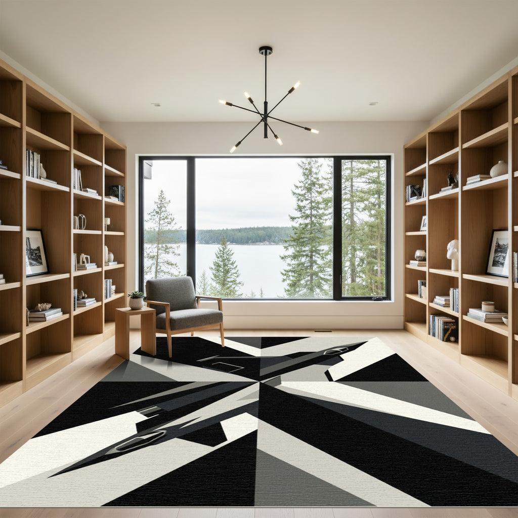 Gray And Black Jet Abstract Composition Rug