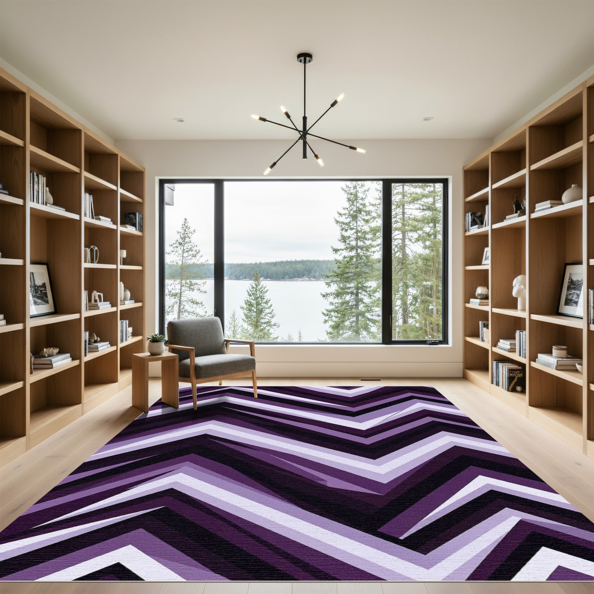 Modern Violet Geometric Chevron Zigzag Rug