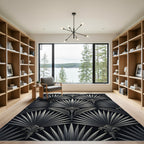 Sophisticated Metallic Silver Art Deco Fan Rug
