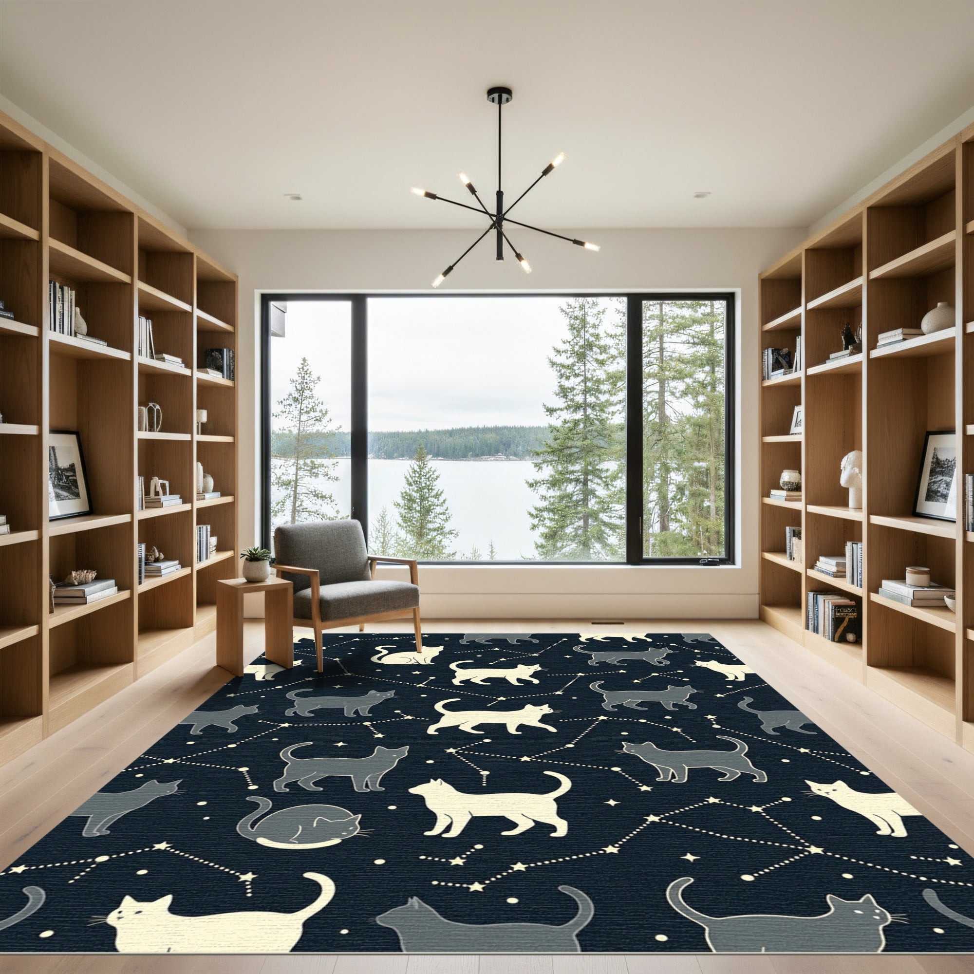 Celestial Night Sky Cat Constellation Rug