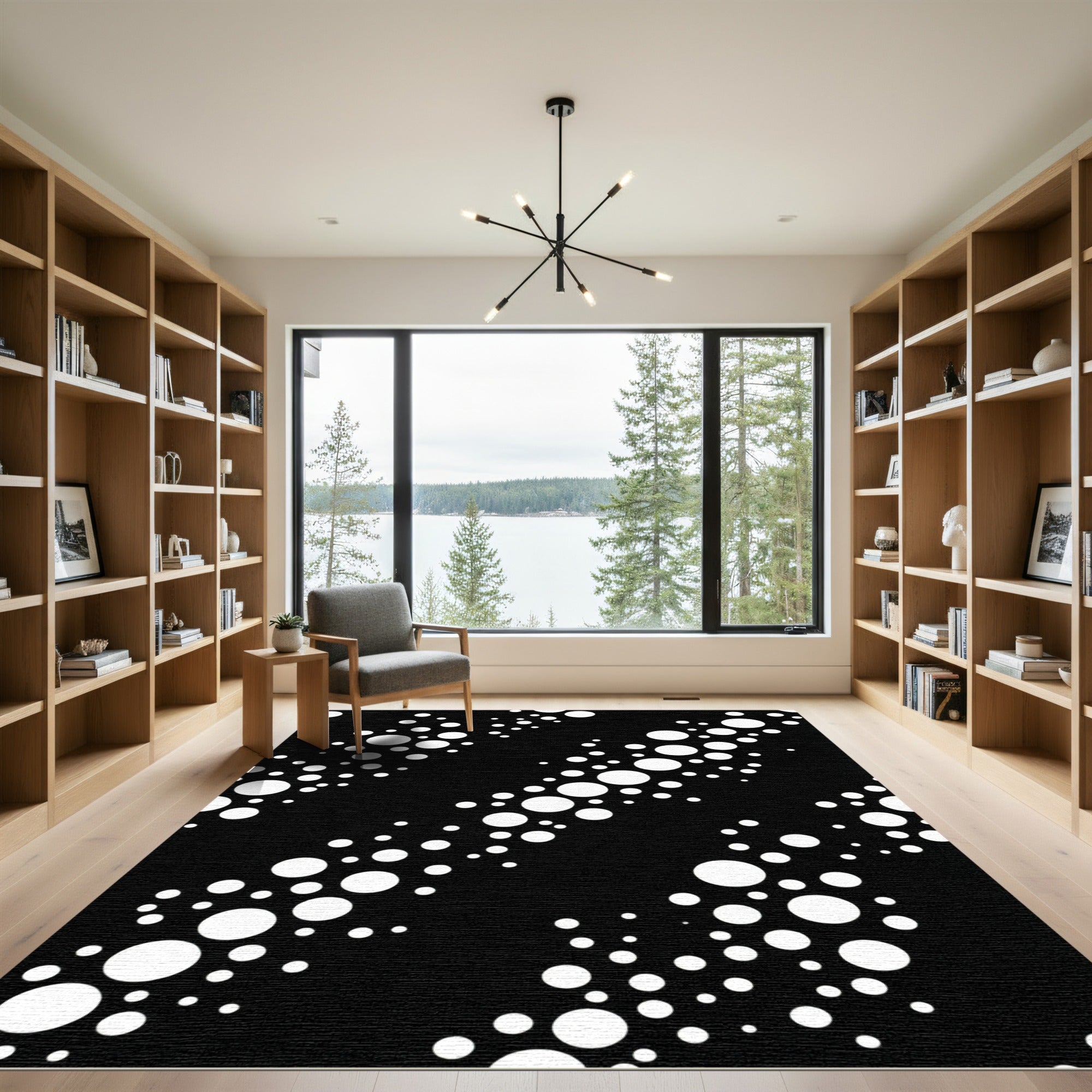 Modern Black White Circle Scatter Rug