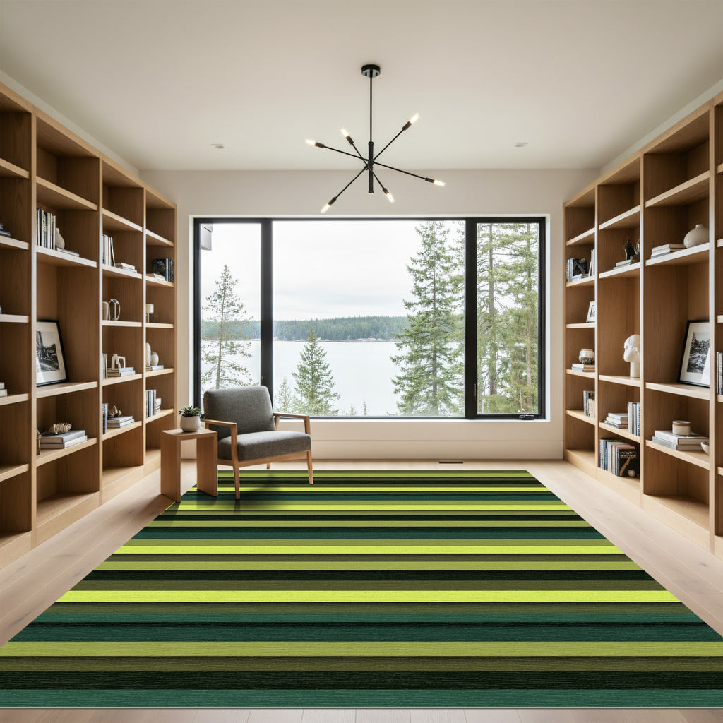 Minimalist Olive and Lime Linear Rug