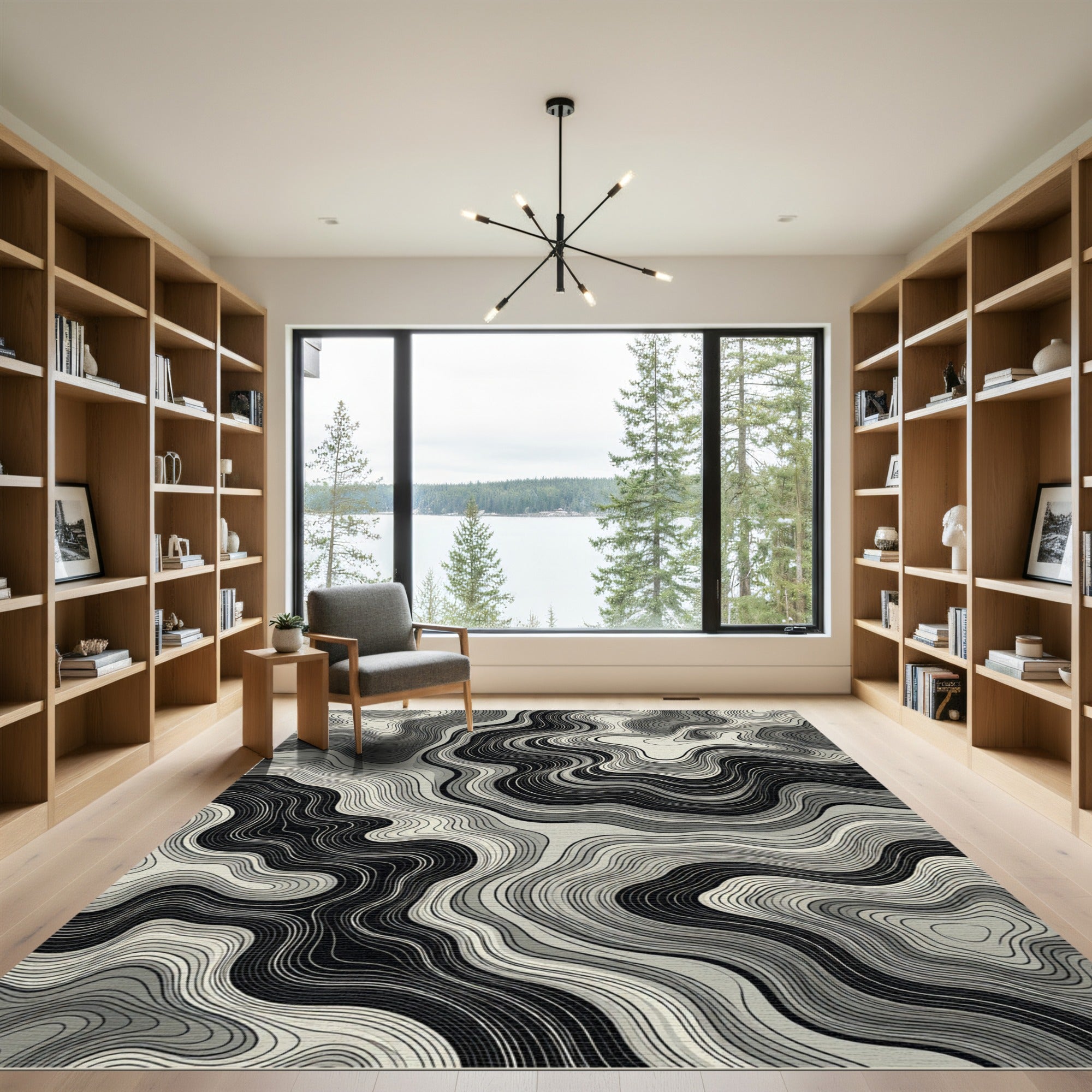 Monochromatic Contour Wave Abstract Rug