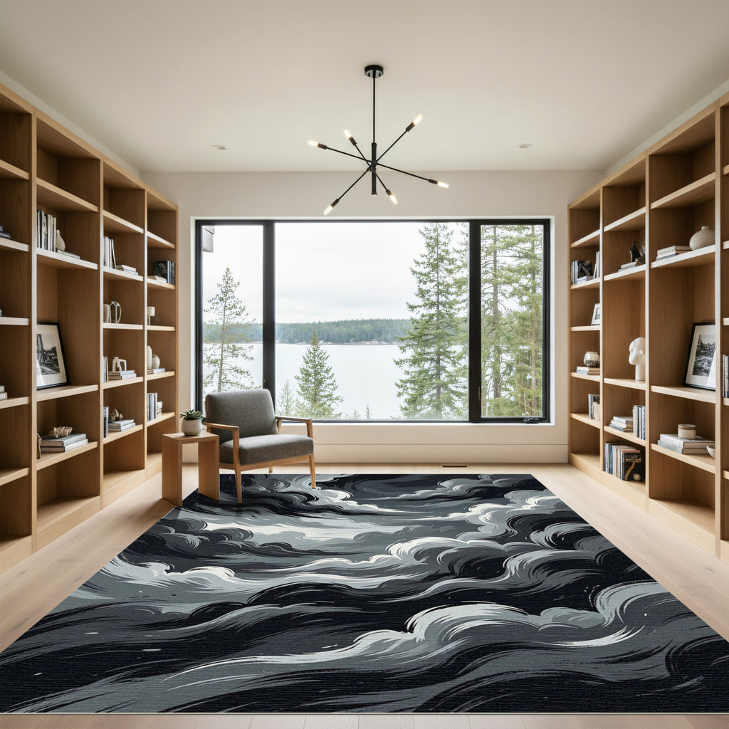 Dramatic Monochrome Swirling Storm Cloud Rug