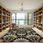 Black and Gold Floral Damask Medallion Rug