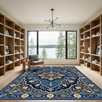 Navy Golden Blue Floral Medallion Rug