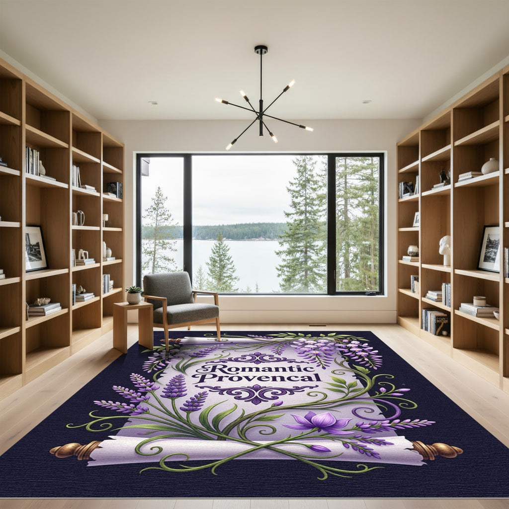 Lavender Wisteria Floral Scroll Rug
