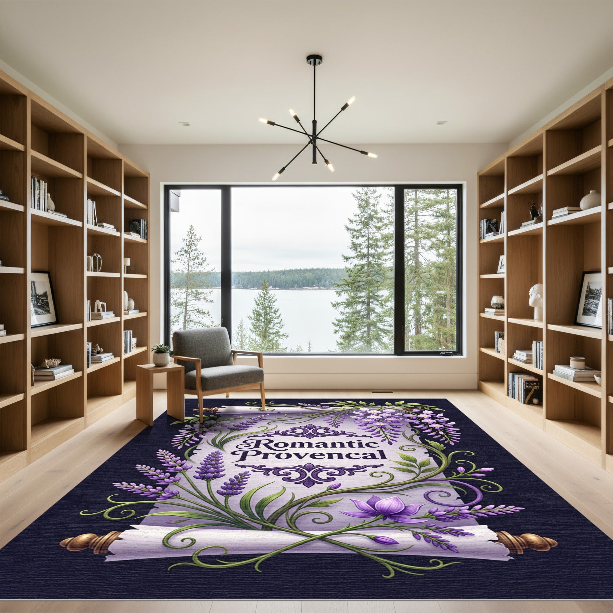 Lavender Wisteria Floral Scroll Rug