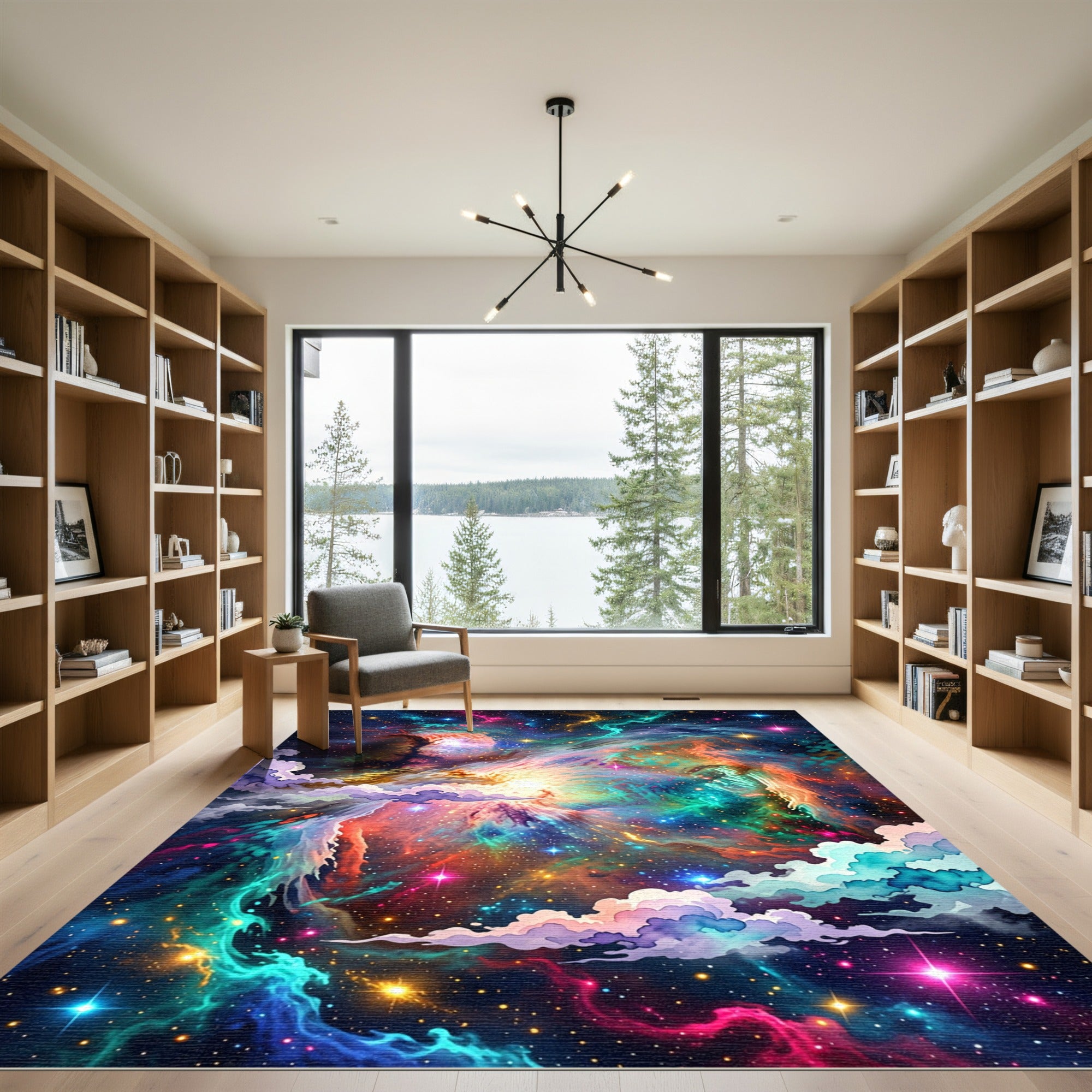 Vibrant Cosmic Nebula Abstract Celestial Rug