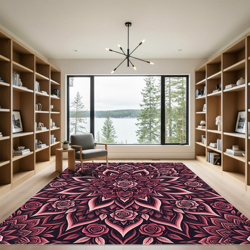 Crimson Rose Mandala Bloom Rug