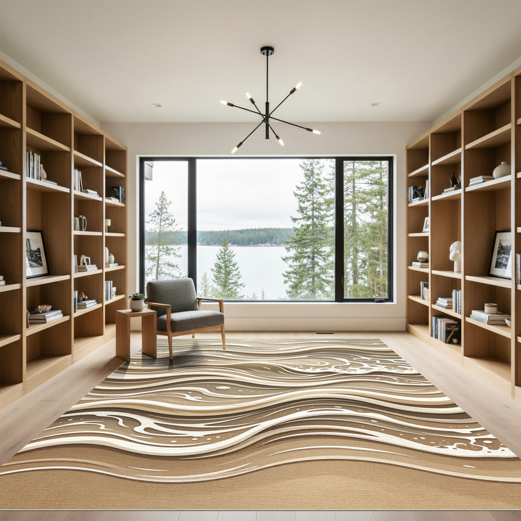 Earthy Sand Wave Abstract Area Rug
