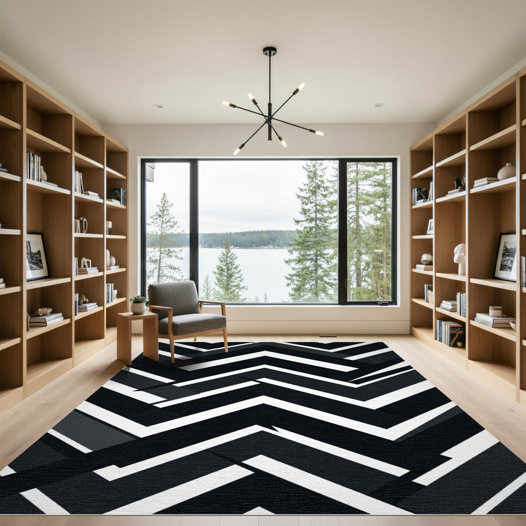 Monochromatic Herringbone Geometric Chevron Rug