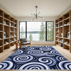 Deep Blue Swirl Wave Composition Rug