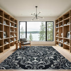 Ornate Silver Scrollwork Swirl Rug