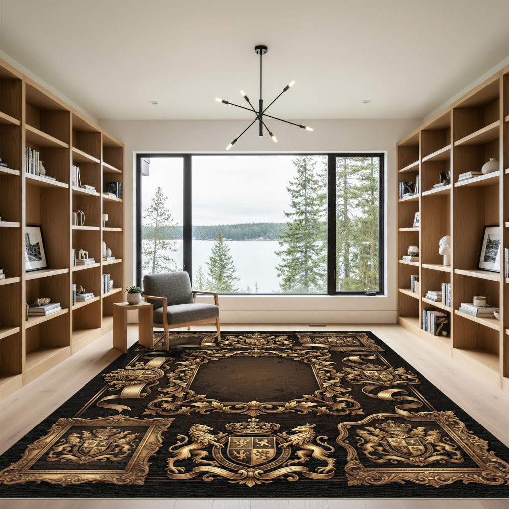 Regal Gold Crested Flourish Frames Rug
