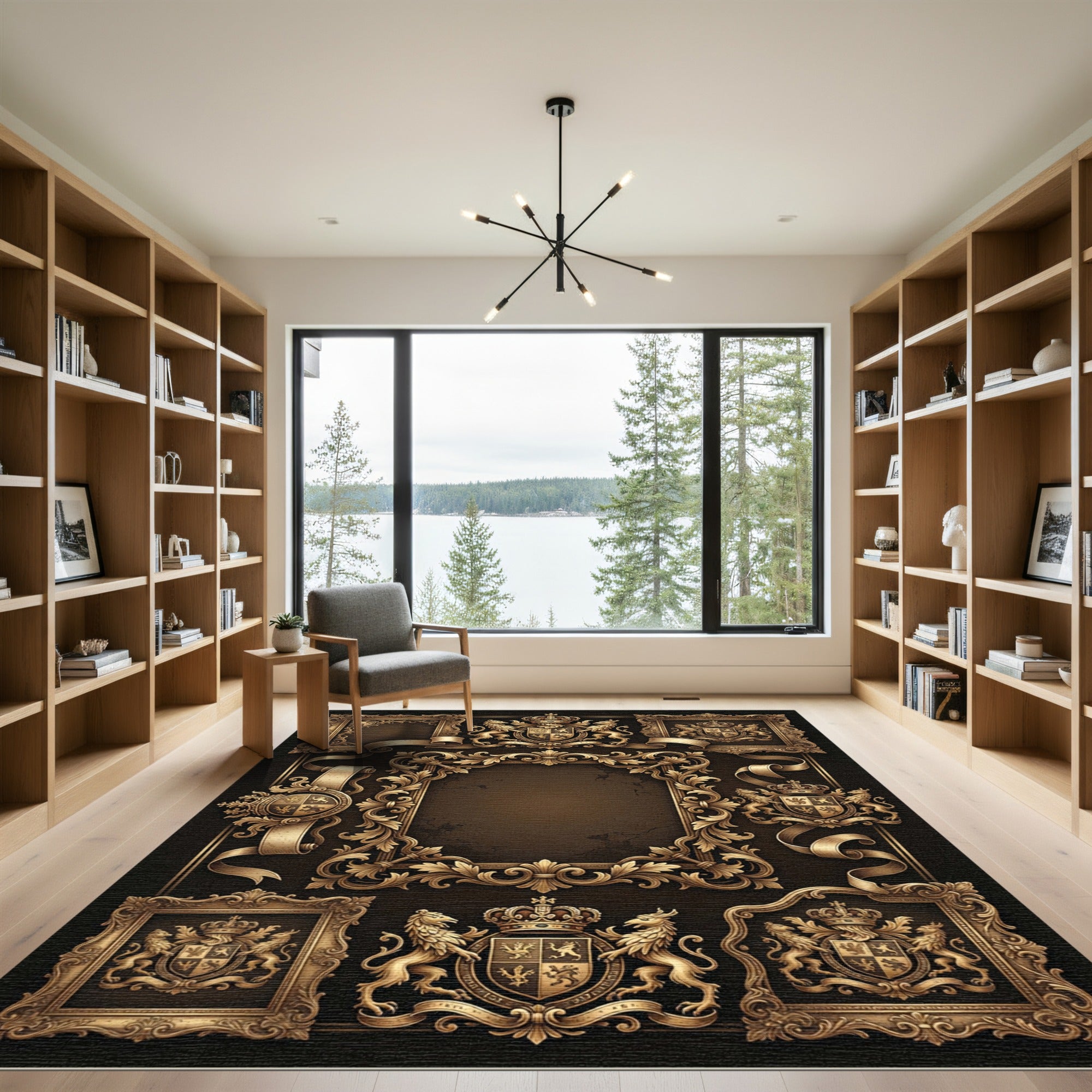 Regal Gold Crested Flourish Frames Rug