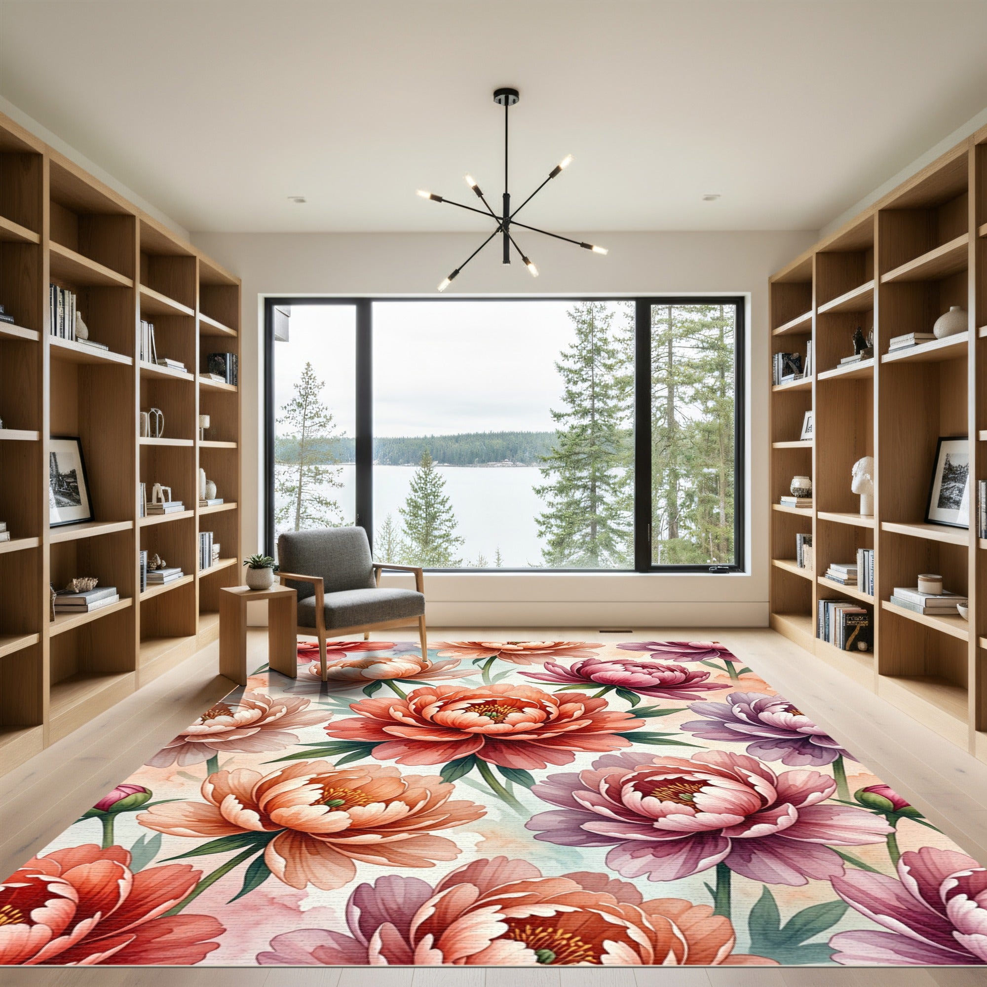 Peony Garden Watercolor Floral Rug