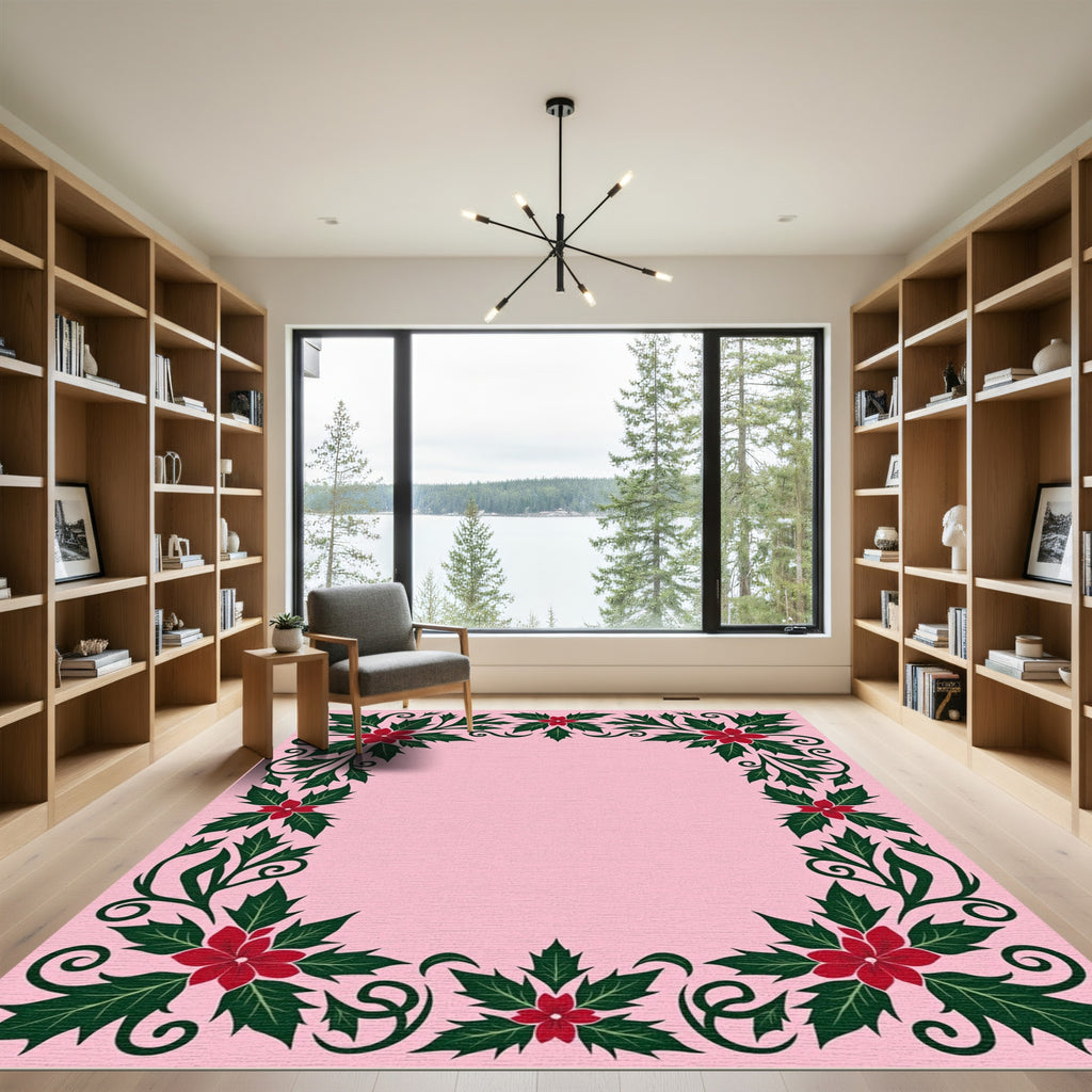 Crimson Poinsettia Holly Flourish Rug