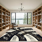 Abstract Black and Gold Musical Swirl Rug