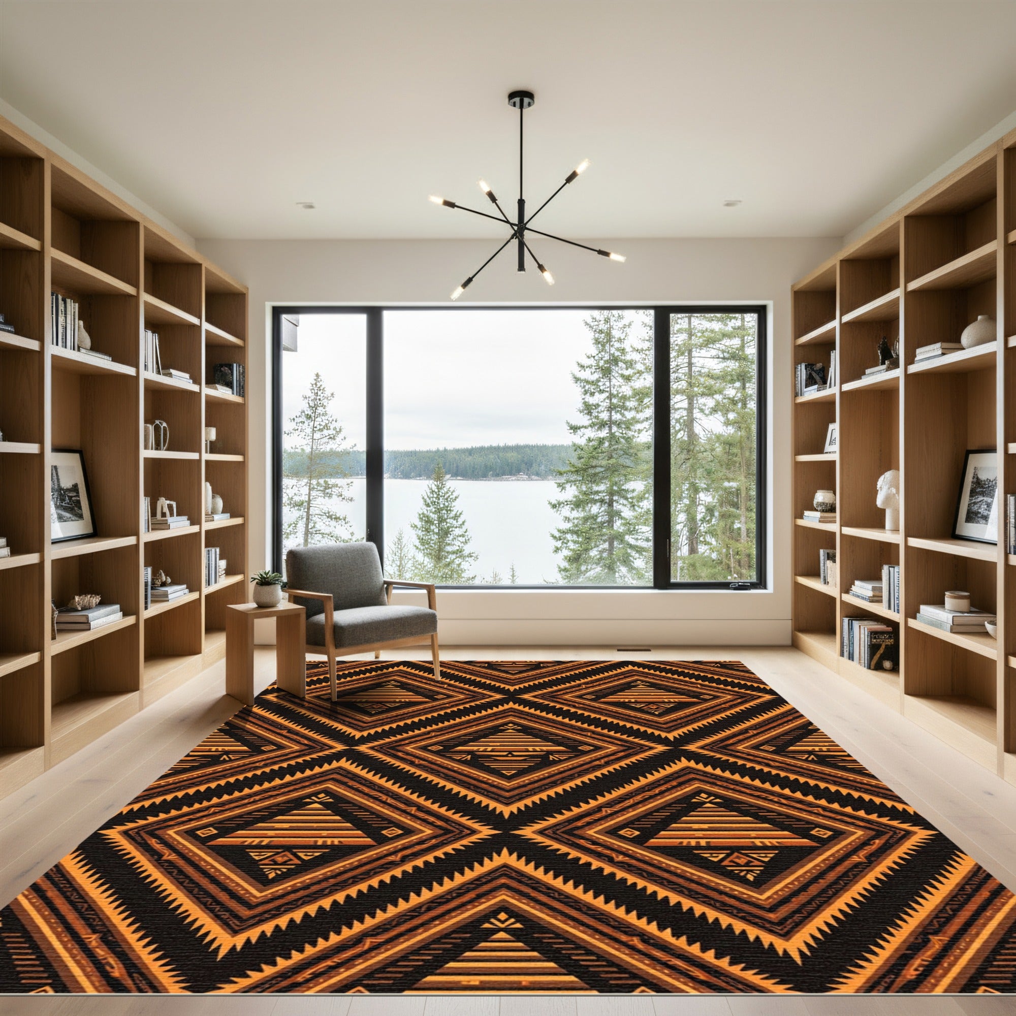 Earthy Brown Tribal Geometric Diamond Rug
