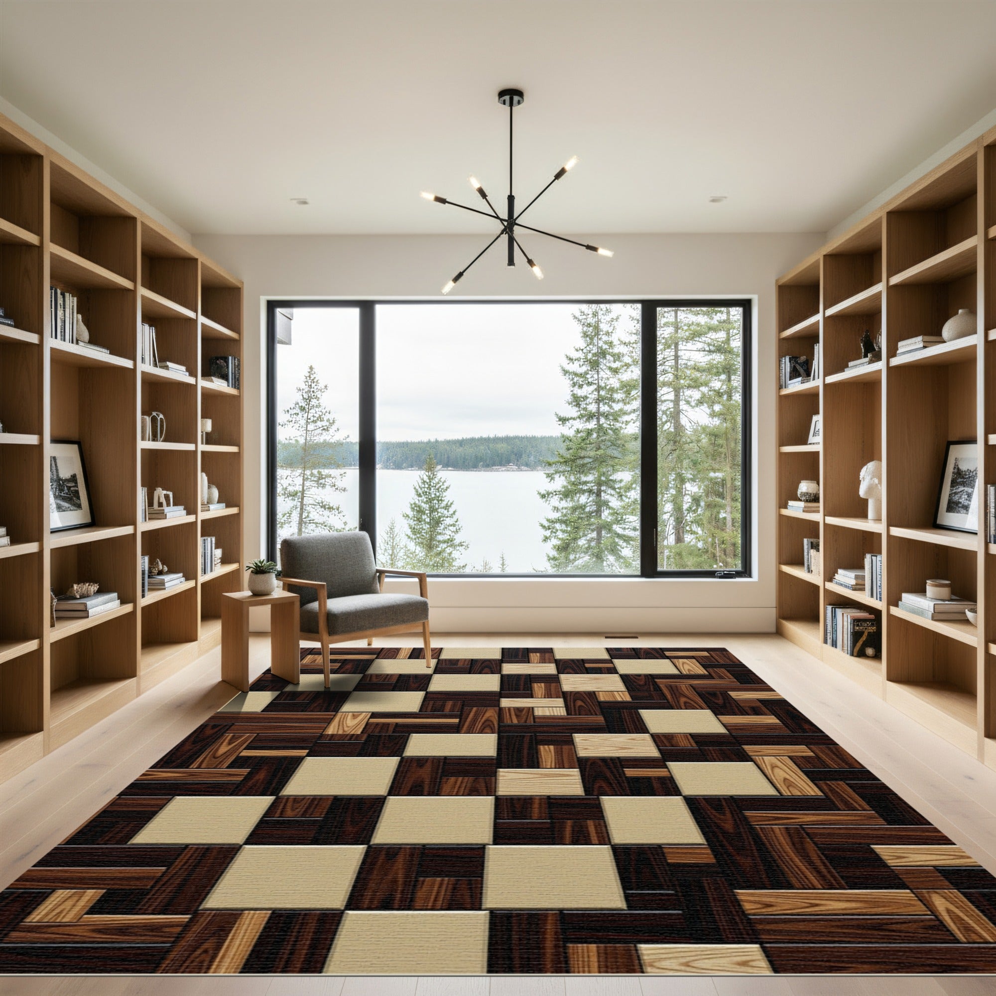 Rich Wood Grain Checkerboard Composition Rug