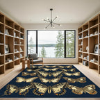 Vintage Navy Butterfly Botanical Field Rug